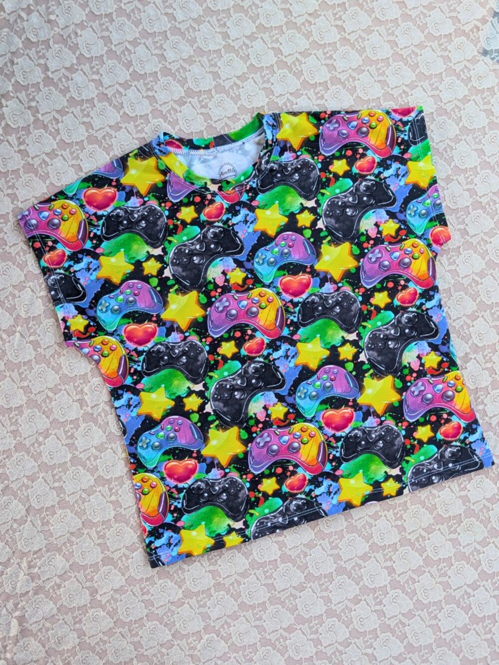 OOAK EUC bright neon videogames dolman tee youth 9-12y